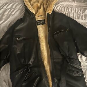 Black Leather Jacket with Cream Lining